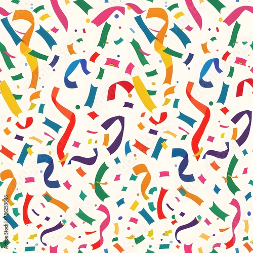 seamless pattern of colorful ribbons and confetti