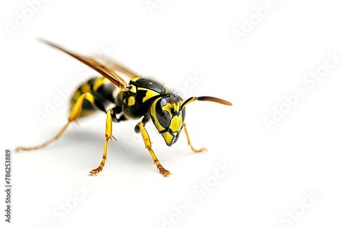 Wasp's head against a gray backdrop Flying bee close-up isolated on a white background