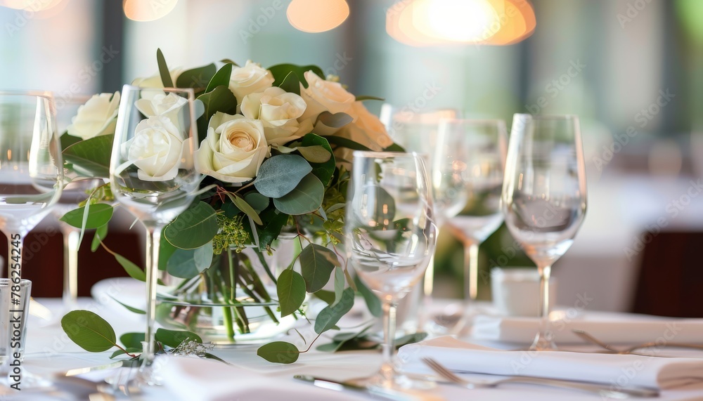 Luxurious fine dining table with elegant menu card for weddings and romantic events Luxurious fine dining table with elegant menu card for weddings and romantic events