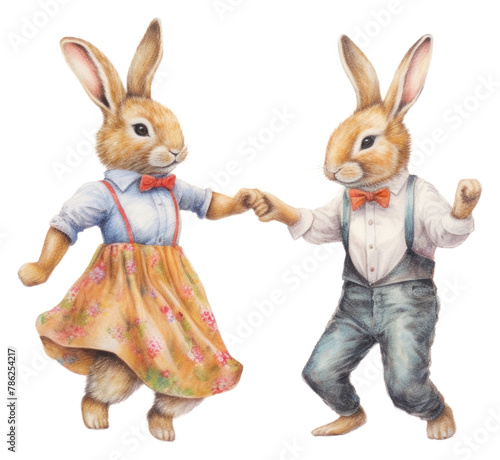 PNG Rabbit couple characters dancing drawing animal mammal.