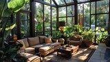 Garden oasis blending effortlessly with the contemporary lines of the sunroom.