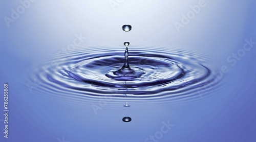 Refreshing Impact: Water Drop Generates Ripples on Light Blue Canvas, Symbolic Concept with Copy Space