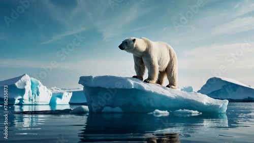 Large white polar bear standing on the iceberg. Beautiful arctic bear animal wildlife photography illustration wallpaper. Ursus maritimus.