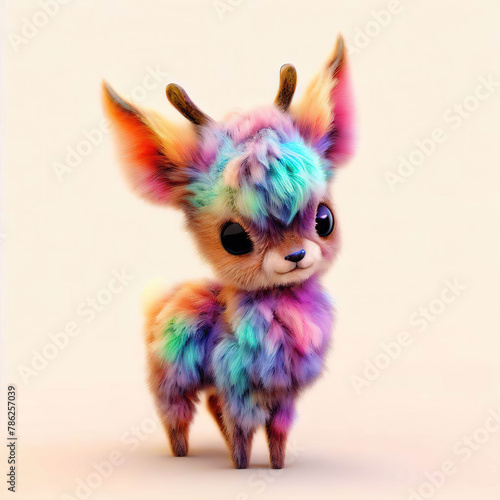  3D furry forest animal with beautiful colors and white backgroundwith Generative AI technology