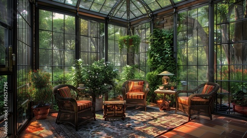 Polished sunroom design integrating with the natural splendor of the garden.
