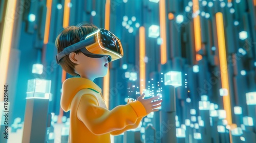 3D Technology Sensation Metaverse Virtual Reality: A Boy Wearing VR Glasses