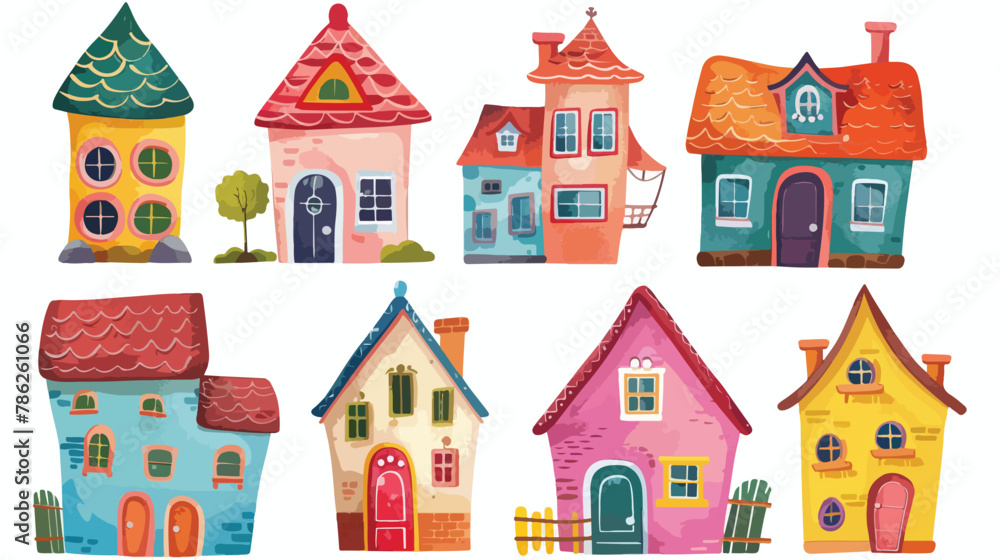 Cute cartoon houses collection. Funny colorful kid vector