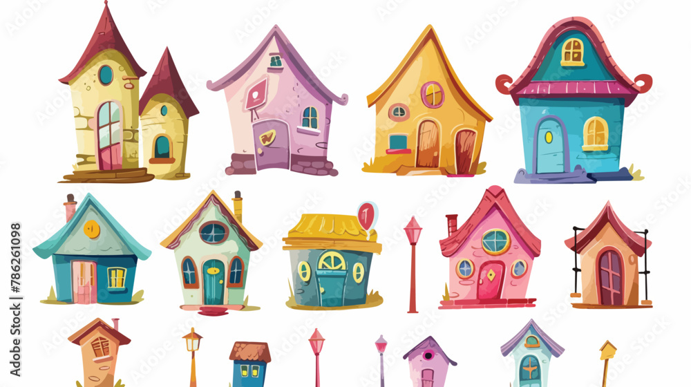 Cute cartoon houses collection. Funny colorful kid vector