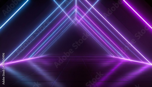 Wallpaper Triangle tunnel or corridor sepia colors neon glowing lights. Laser lines and LED technology create glow in dark room. Cyber club neon light stage room.