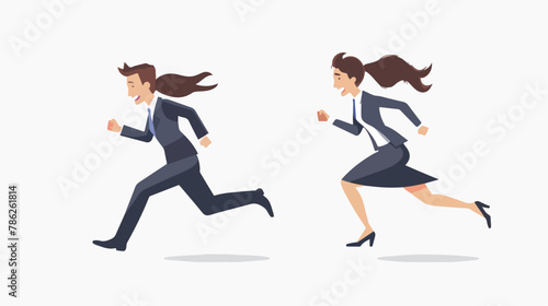 Determined business woman and man running fast together © Blue