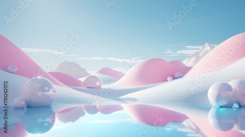 3D landscape C4D cartoon cute style background material：Blue Purple
