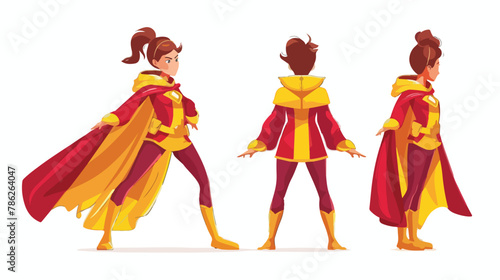 Kid superhero concept. Girl in red and yellow costume