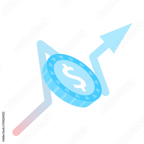 Dollars coins, coins drop on the floor, financial, investment, blue color, on white background, payment, growth, savings on white background, blue color icon of financial