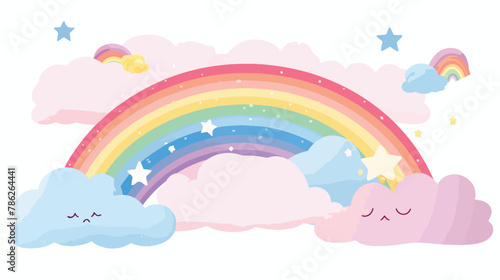 Kids illustration rainbow with stars and clouds vector