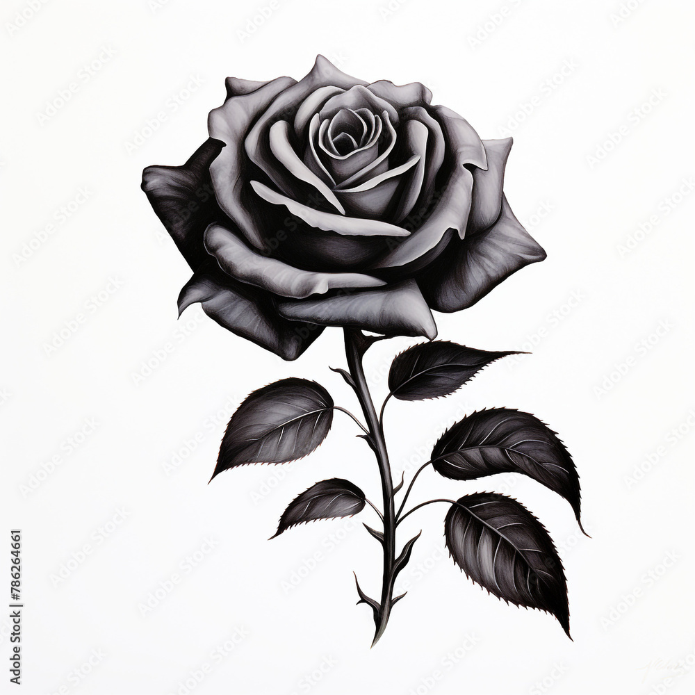 Elegant Black Rose on white background сreated with Generative Ai