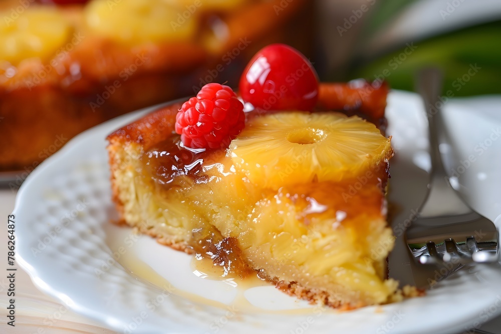 slice of pineapple upside down cake top view slice of pineapple upside down cake top view