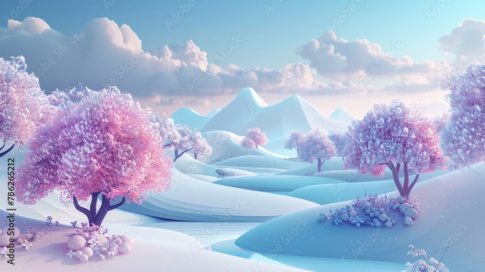 3D landscape C4D cartoon cute style background material：powderblue