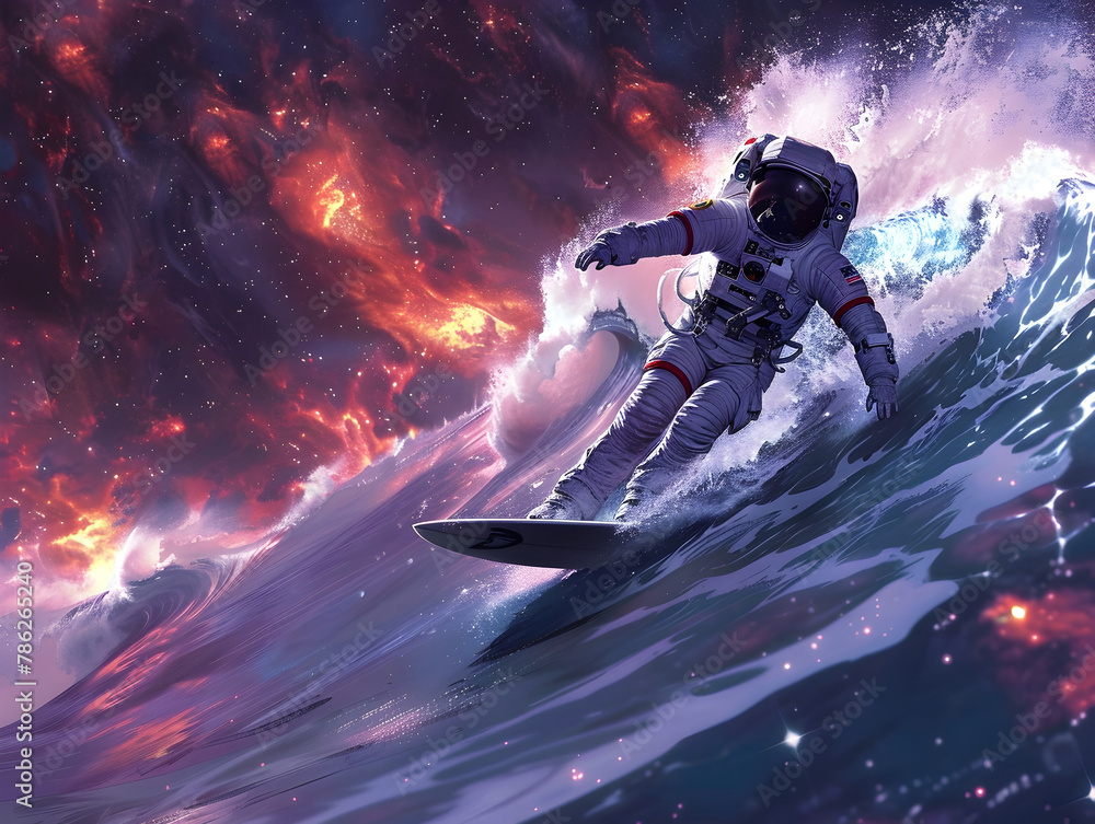 Astronaut Surfing Through Cosmic Waves in Mesmerizing Interstellar Adventure Astronaut Surfing Through Cosmic Waves in Mesmerizing Interstellar Adventure