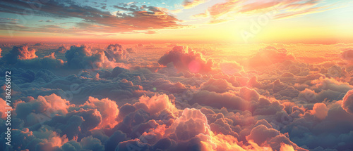 A stunning abstract illustration of a heavenly sky sunset above the clouds, symbolizing hope, divinity, and the heavens.