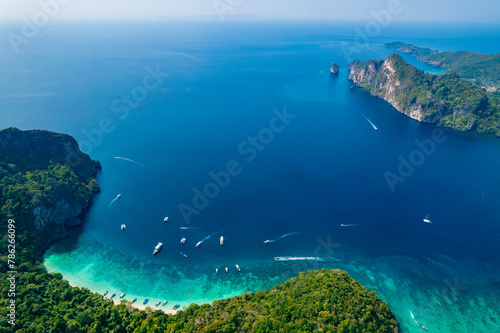 Landscape of Nui beach in koh Phi Phi Don island Krabi  Thailand  Aerial top view