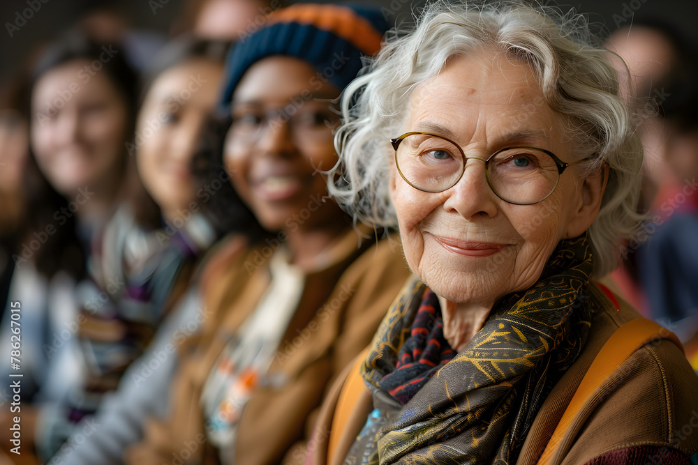 Smiling elderly lecturer guiding diverse students in classroom, concept of higher education and intergenerational learning. Smiling elderly lecturer guiding diverse students in classroom, concept of higher education and intergenerational learning.