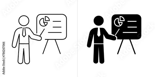 Business presentation editable stroke and solid web icon set. Vector illustration