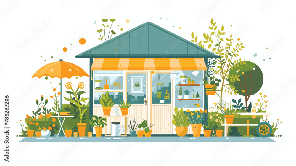 Home greening store with plants flowers green grass