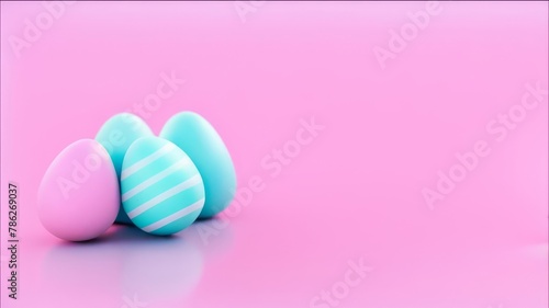 Easter eggs on the side on a delicate pink background.