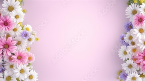 Daisies on a pink background with free space. © Lednev