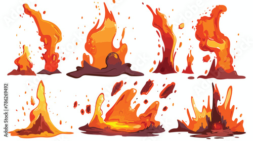 Liquid lava splashes with fire and drops. Molten 