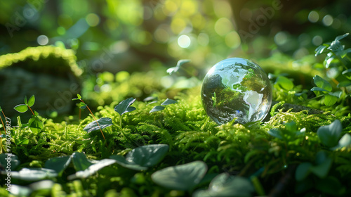 Transparent Globe in Natural Setting with Sunlight - Earth Day Concept
