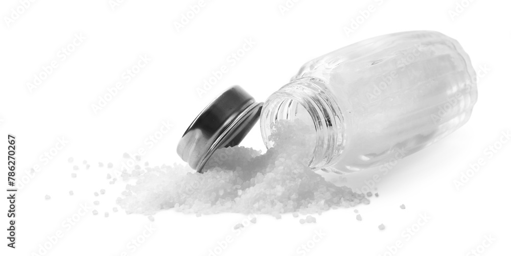 Natural salt in shaker isolated on white Natural salt in shaker isolated on white