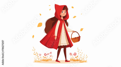 Little Red Riding Hood with basket on white background