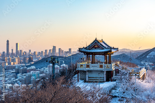 Asia, Jinan, Shandong, China, Qianfo Mountain Scenic Architecture, Winter Snow Mountain Tourism Tour
 photo