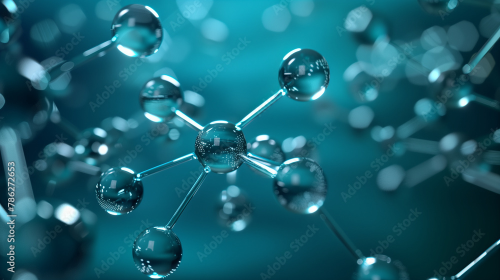Molecular Structure in Detail with Blue Light - 3D Scientific Illustration Molecular Structure in Detail with Blue Light - 3D Scientific Illustration