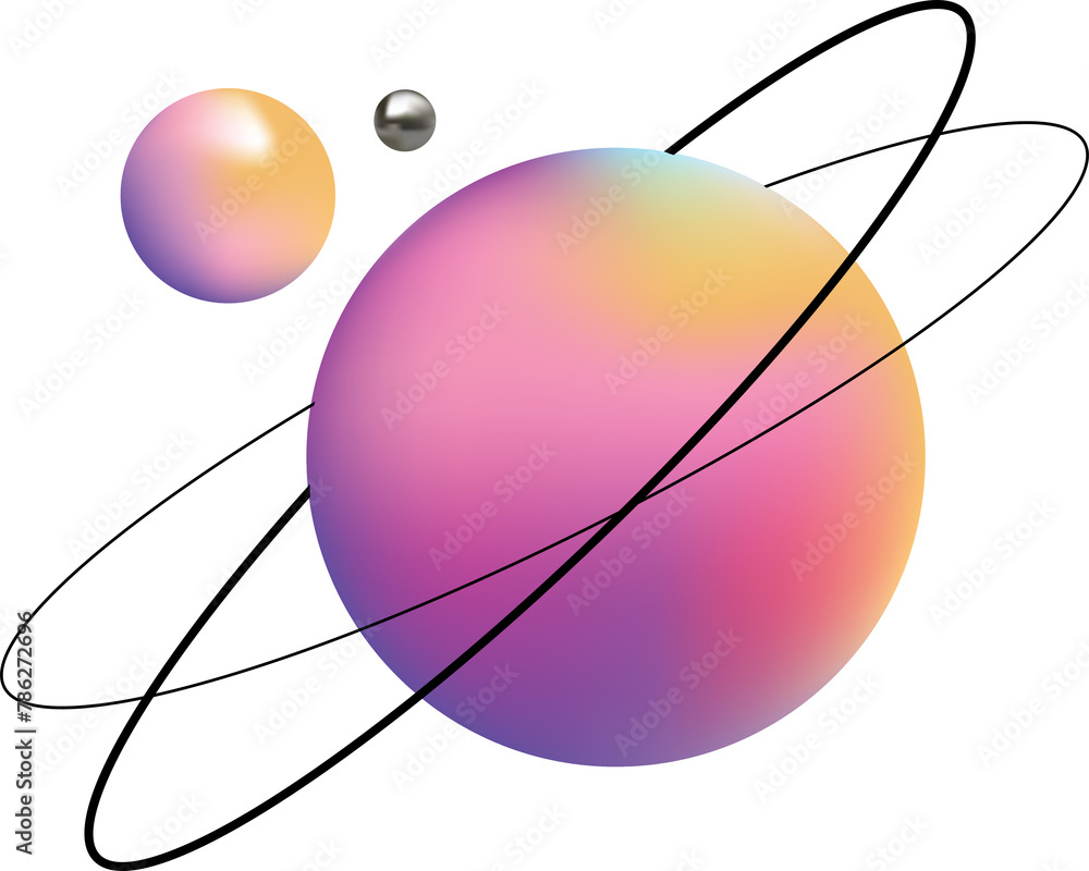 Obraz premium 3D Colorful Abstract Floating Planet Spheres in Y2K Style