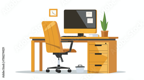 Office desk with a computer comfortable chair 
