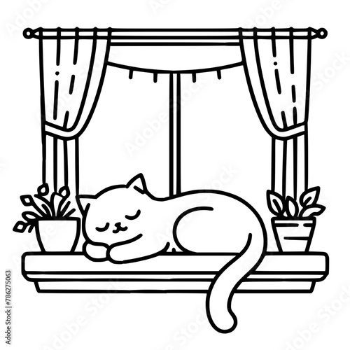 Cat sleeping in window drawing 