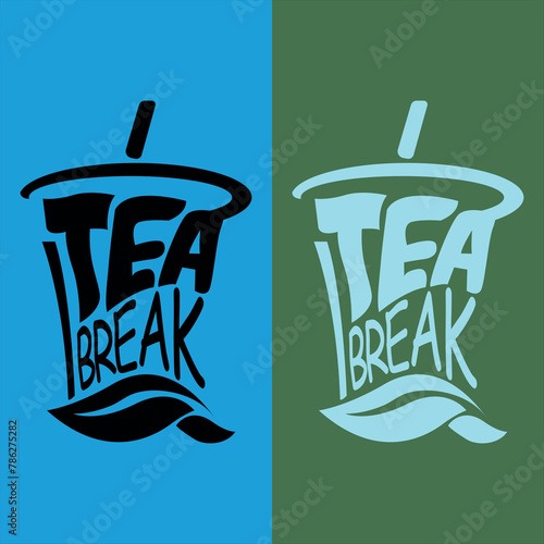 Simple tea logo design with leaf and glass symbol