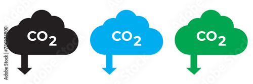 co2 emissions icon. carbon dioxide pollution. ecology and environment cloud . Carbon emissions reduction icon vector symbol logo illustration flat design style isolated on white background. EPS 10