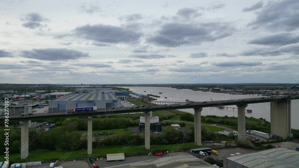 High Angle View of Roads and Traffic at Central Dartford London City of England Great Britain. April 14th, 2024