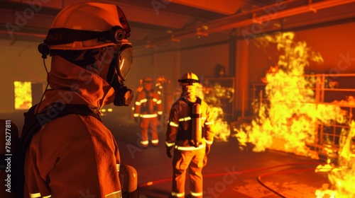 Firefighters Battling Blaze in Industrial Building at Dusk
