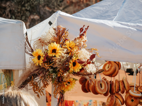 A bouquet of flowers as decoration at Saint Casimir's Fair (Kaziuko mugė) in the center of Vilnius