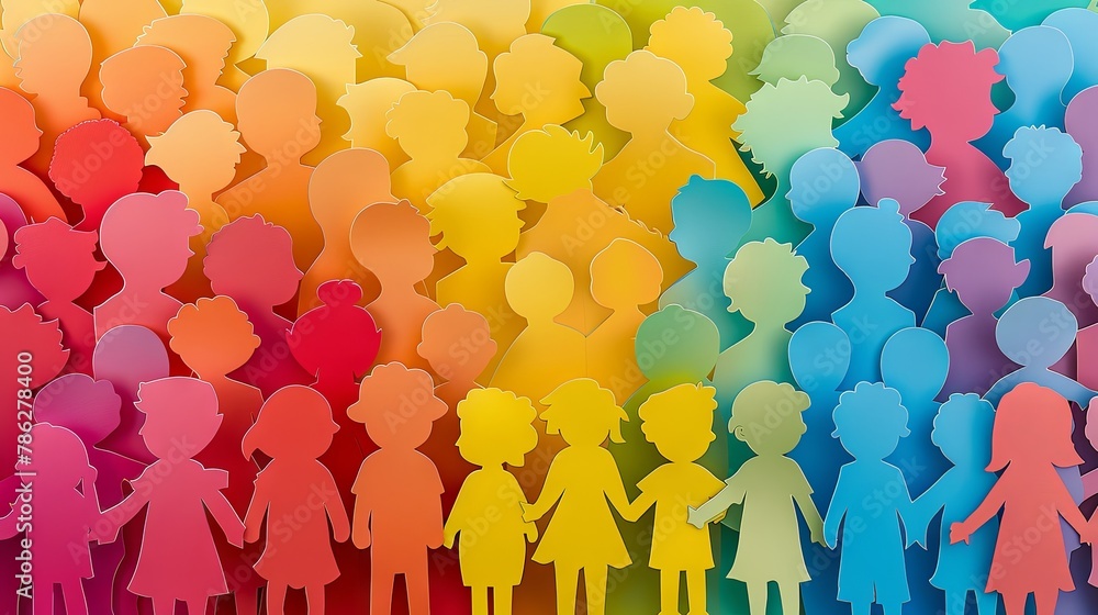 Colorful silhouette of diverse people gathering