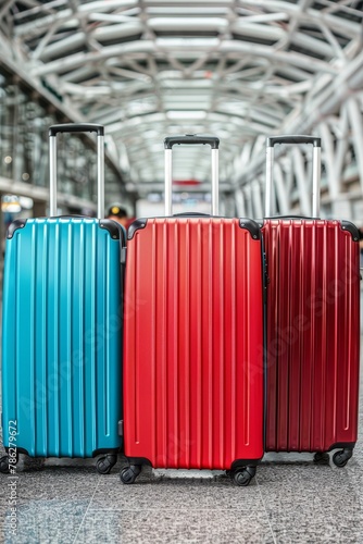 Business travel schedule and flight booking for vacation concept with luggage suitcases at airport