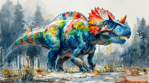 illustration of dinosaurs painted with watercolors