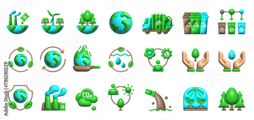Waste separation, Eco planet, Recycle, 3d vector icons. Recycling, green, 3D, icon, environmental, eco, pollutions, ecological, waste, reuse, vector icon 3D icons.