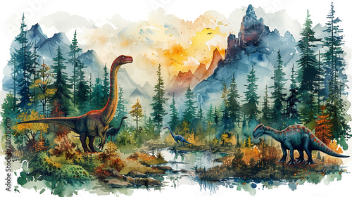 Fototapeta Naklejka Na Ścianę i Meble -  illustration of dinosaurs painted with watercolors
