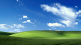 Digital technology blue sky white clouds green hills abstract poster web page PPT background