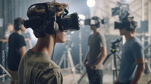 Young Person Experiencing Virtual Reality on a Film Set